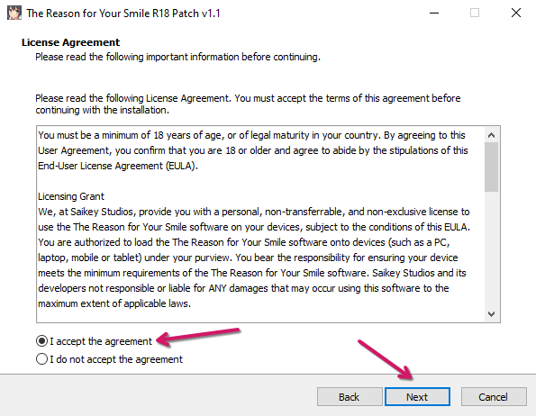 Accepting license agreement